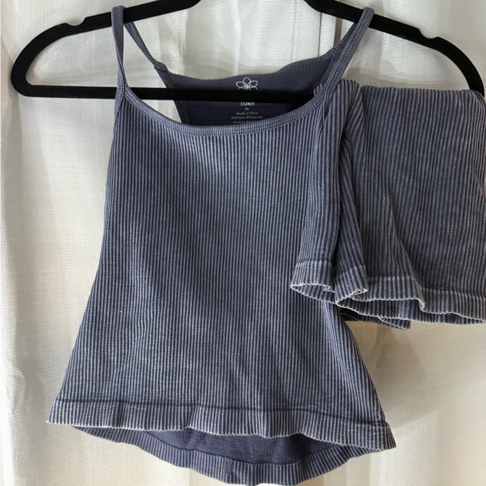 Aura Ribbed Midnight Black Stretch Top/Shorts 
Matching Set